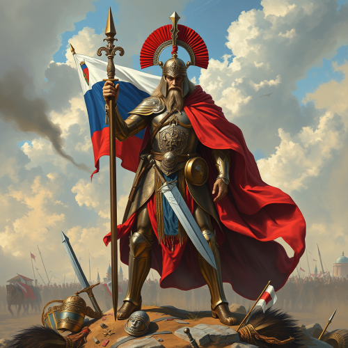 Mars, the Russian flag bearer, in battle