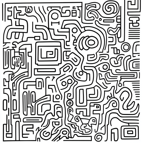 Mayan-inspired black and white geometric art pattern