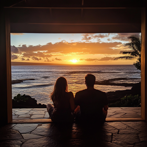 Me and my wife watching sunset on beach Me and my wife watching sunset on beach