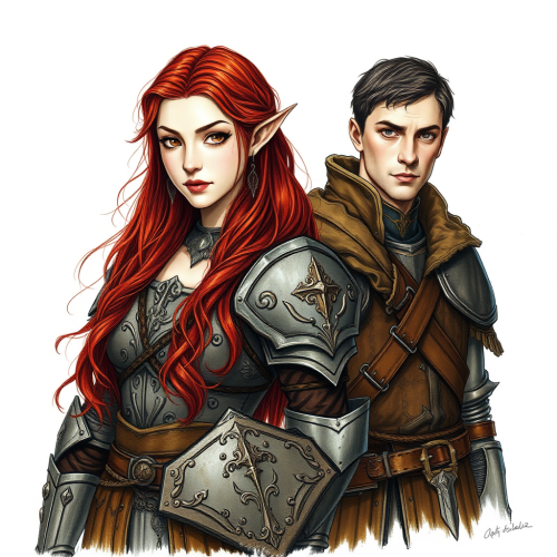 Medieval Human Man and Elvish Woman Portrait