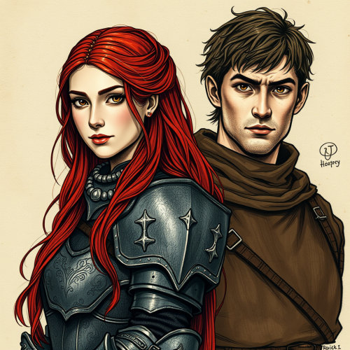 Medieval Portrait of Armored Woman and Man