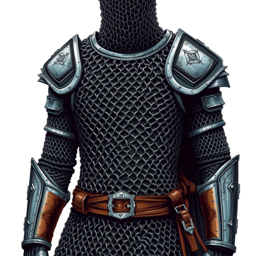 Medieval armor made of metal rings, drawing style.