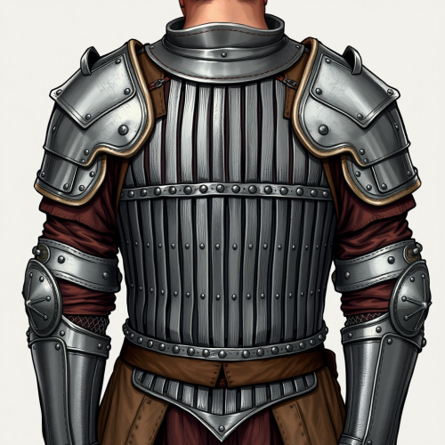 Medieval knight wearing metal armor and chain mail.