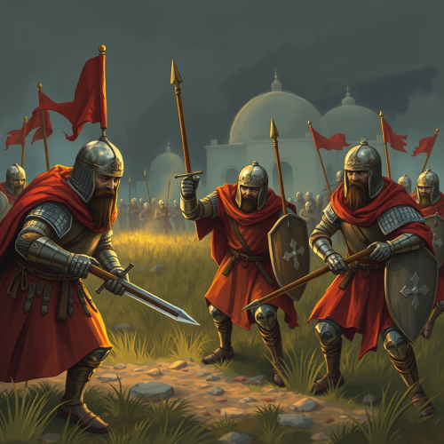 Medieval soldiers sadly lose battle against foes.