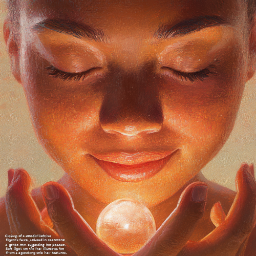 Meditative figure with closed eyes and gentle smile.