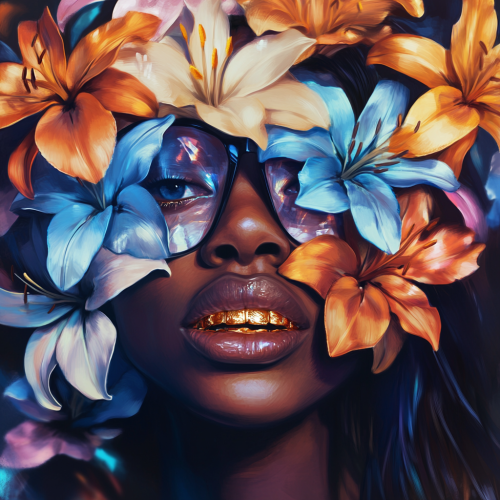 Melanated Girl with Grillz and Lily Mask