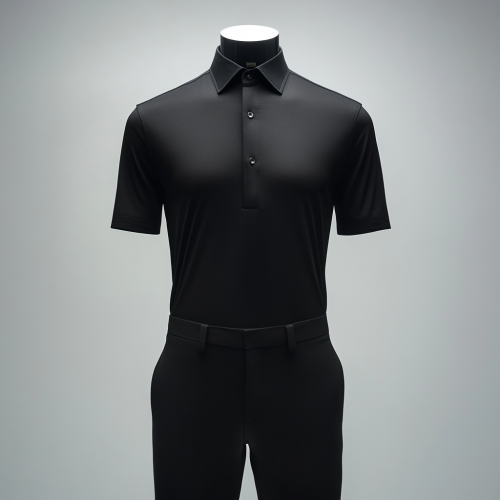 Men's black shirt on mannequin, sleek design, premium craftsmanship.