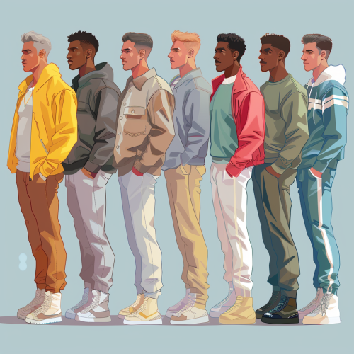 Men in Line in 90s Cartoon Style