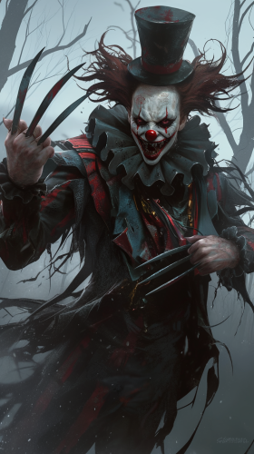 Menacing Clown in Dark, Spooky Forest Illustration Menacing Clown in Dark, Spooky Forest Illustration