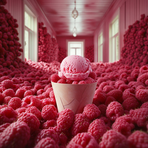 Messy room, walls, ceilings, floors full of raspberries