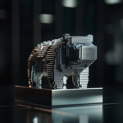 Metallic 8-bit hippo on sleek pedestal