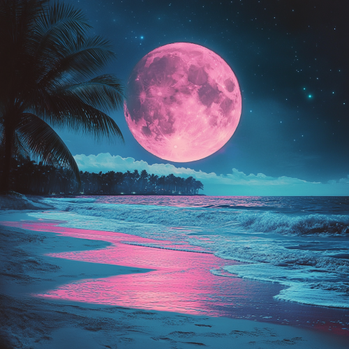 Miami Beach Night: Moonlit Ocean, Palm Trees