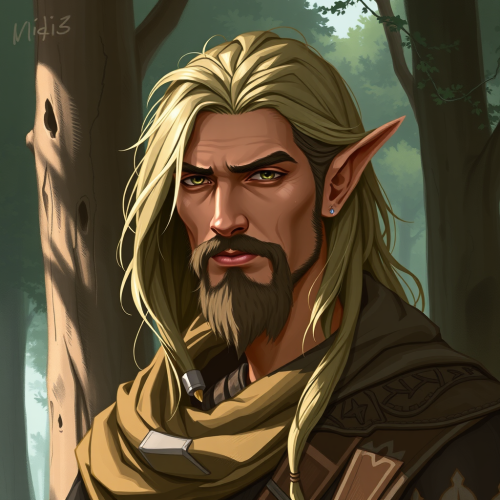 Middle-aged Eladrin Character in Forest Background