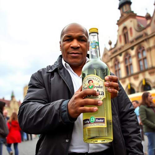 Mike Tyson with Zubrowka Vodka in Cracow Market