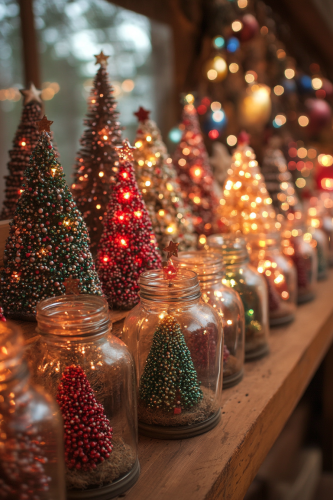 Mini Christmas Trees in Mason Jars