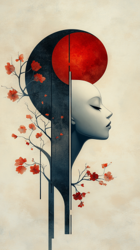 Minimal, esoteric goddess in James Jean style