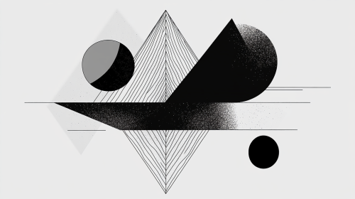 Minimalist black geometric shapes in abstract 2D design