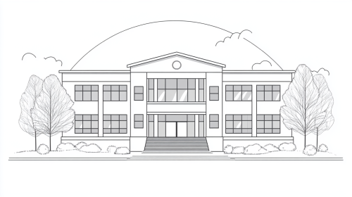 Minimalist black ink school drawing in flat style