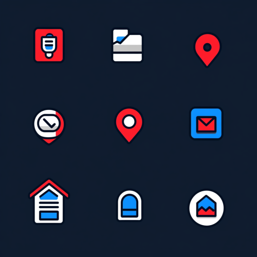 Minimalist highlight icons on Instagram in blue, white, red.