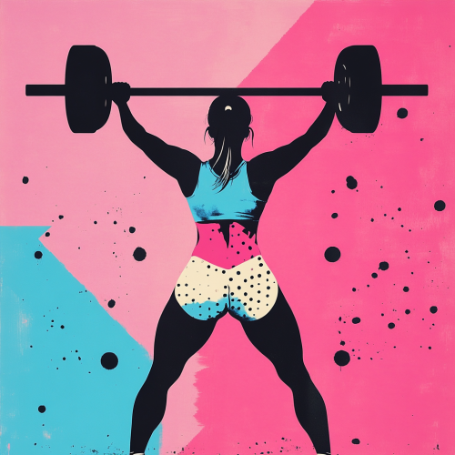 Minimalist pop art inspired collage of female weightlifter. Minimalist pop art inspired collage of female weightlifter.