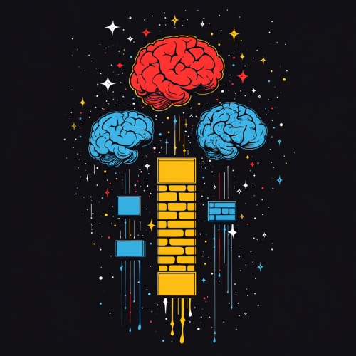 Minimalist vector art of falling icons on black background