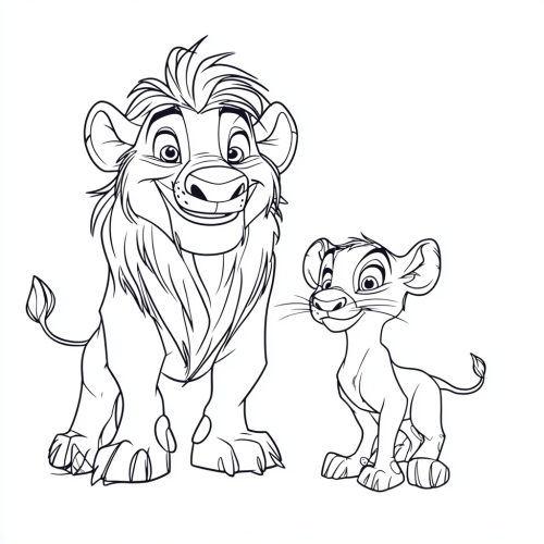 Minimalistic Lion King coloring page with Timon and Pumbaa