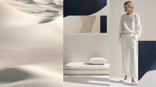 Minimalistic desert fashion moodboard with cream and blue