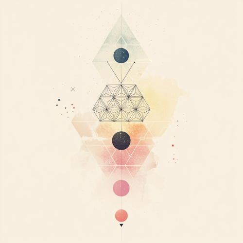 Minimalistic design with sacred geometry in soft pastels and symmetry.