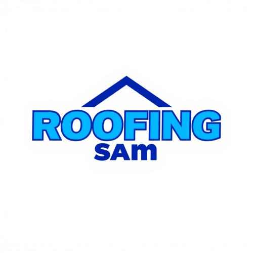 Minimalistic logo for Roofing Sam in blue.