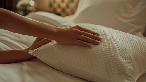 Model's Hands Arrange Premium Pillow