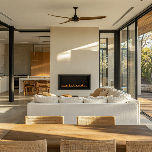 Modern Farmhouse Living Room with Gas Fireplace in Botswana 