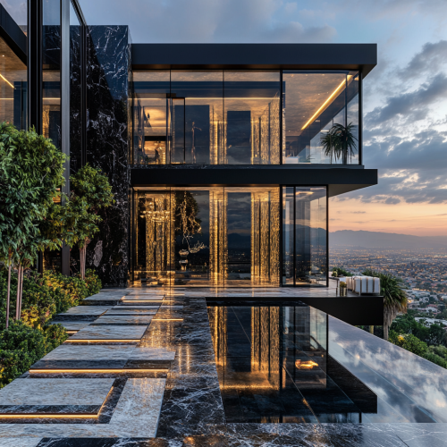 Modern Hollywood Mansion with Infinity Pool and Lush Greenery
