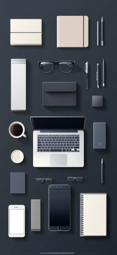 Modern Items on Dark Gray Background Flat Lay