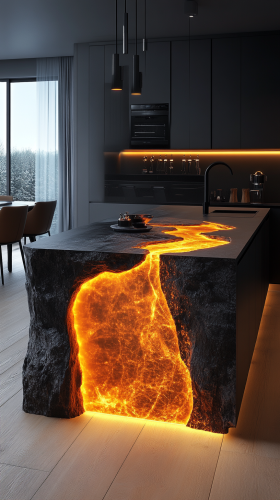 Modern black and white kitchen with smart appliances