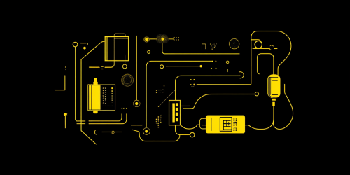 Modern electrical circuit diagram with yellow bulb.