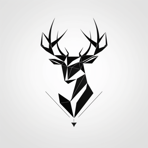 Modern geometric deer logo in black and white.