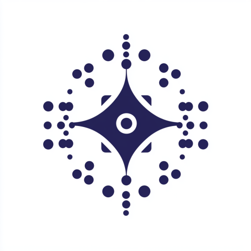 Modern indigo symbol for tech innovator on white background.