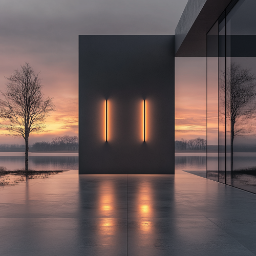 Modern indoor wall lights against dark night sky