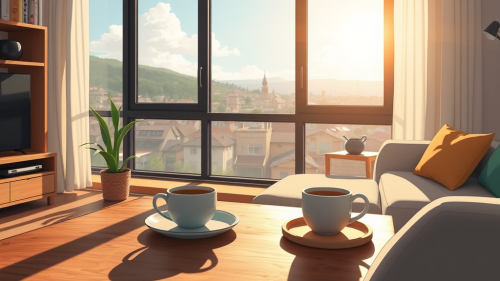 Morning Coffee View in a Modern Anime House