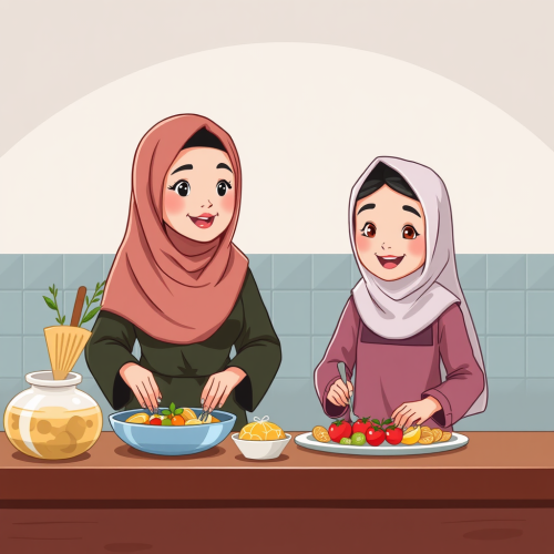 Mother and Daughter Cooking and Decorating Food Together Mother and Daughter Cooking and Decorating Food Together
