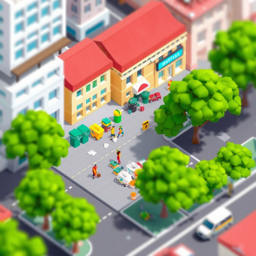 Mumbai's Waste Collection: Minimal Isometric View, Low Poly