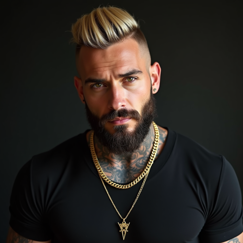 Muscular American Man with Blond Hair and Tattoos