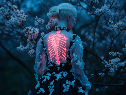 Mysterious Albino Woman with Glowing Skeleton