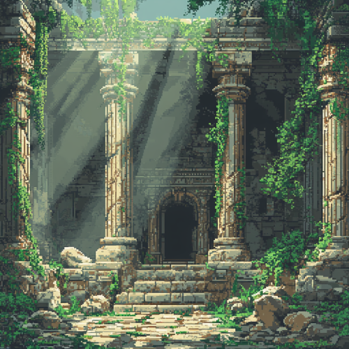 Mysterious Ancient Temple Scene in Classic RPG Style