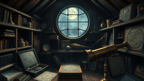 Mysterious Victorian Attic in Moody Moonlight