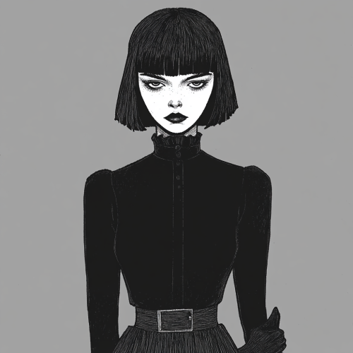Mysterious Woman in Dark Gothic Attire Illustration