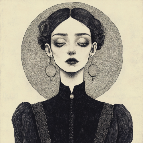 Mysterious Woman in Edward Gorey Style Illustration