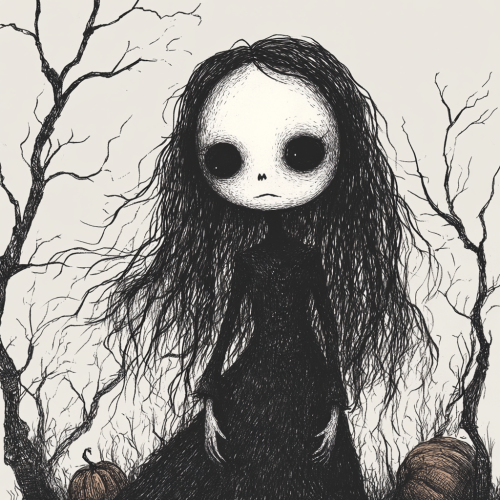 Mysterious doll-like figure in a Gothic setting