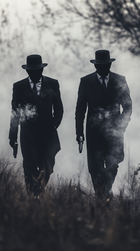 Mysterious men in black with no faces creeping