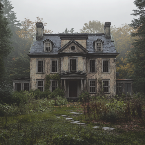 Mysterious old house in New England forest